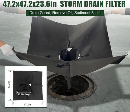 2 Pack PET Storm Drain Filter-47.2x47.2x23.6in Oil & Sediment Guard with 4 Lifting Loops,Square Witches Hat Catch Basin Filter for Parking lot Street Construction Site Industrial Plant