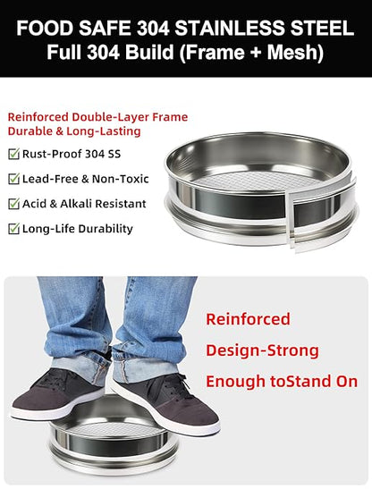 All 304 Stainless Steel 4 Mesh Test Sieve (4.75mm Aperture), 8 Inch/20cm Diameter, Lab Sifter & Soil Strainer, Heavy Duty Wire Screen for Rock, Gravel, Bonsai & Aggregate