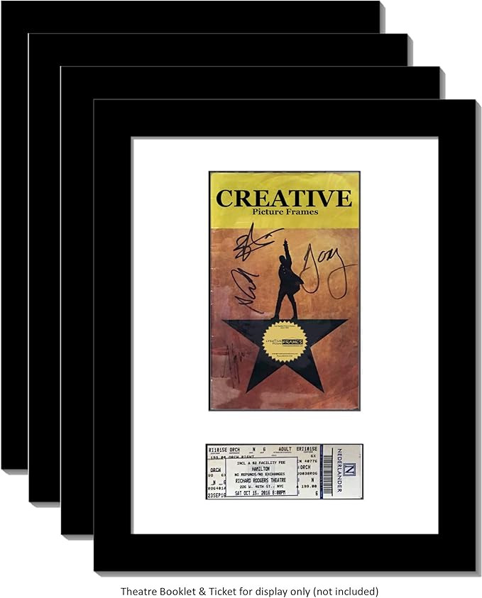 Creative Picture Frames 4Pk11X14-W Black Theatre Frame With White Matting, Holds 5.5X8.5-Inch Media Plus Ticket Including Installed Wall Hanger (Theatre Bill Not Included, Pack Of 4)