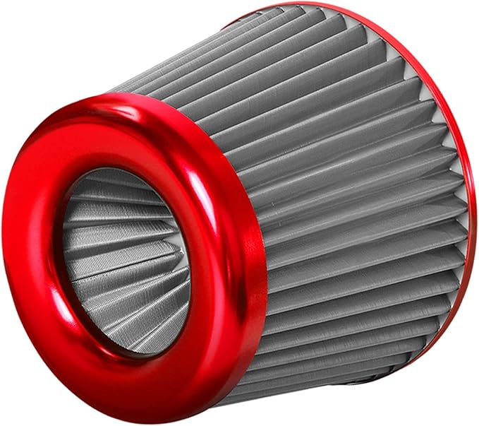 3" 76mm Universal High Flow Cold Air Intake Air Filter Upgraded Stainless Steel Cone Filter(Red)
