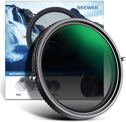 NEEWER 2 in 1 77mm Variable ND Filter ND2–ND32&CPL Filter(Circular Polarizer Filter) No X Cross/30 Layer Nano Coated/HD Optical Glass/Ultra Slim Aluminum Alloy Frame/Water Repellent/Scratch Resistant