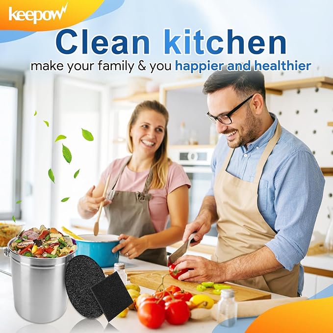 KEEPOW 12 Pack Compost Bin Filter for Kitchen Compost Bin Pail, Charcoal Filters for Compost Bucket, Activated Carbon Filter for Compost Pail Counter Refill (6 Round + 6 Square)