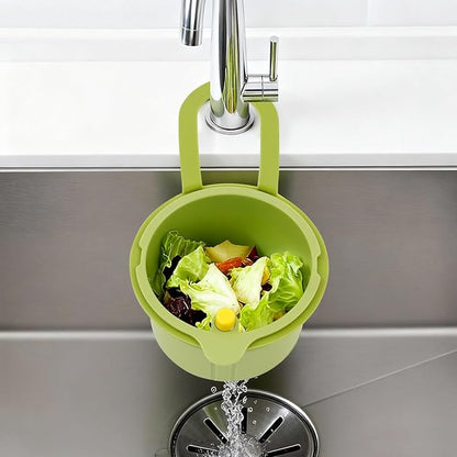JOMCYDM Kitchen Sink Basket, Faucet Hanging Draining Basket, Kitchen Waste Catcher Hands-Free Press to Empty, Prevents Clogs & Messy Scraping (Green)