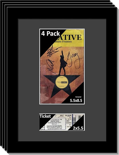 Creative Picture Frames 4Pk11X14-B Black Theatre Frame With Black Matting, Holds 5.5X8.5-Inch Media Plus Ticket Including Installed Wall Hanger (Theatre Bill Not Included, Pack Of 4)