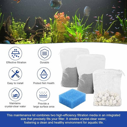 Aquarium Media Maintenance Kit Replacement for Fluval AC30 Power Filter, Three-Stage Filter Media Kit, Includes Replacement Bio Foam, Activated Carbon & Ceramic Rings, for 10-to-30 Gallon Aquariums