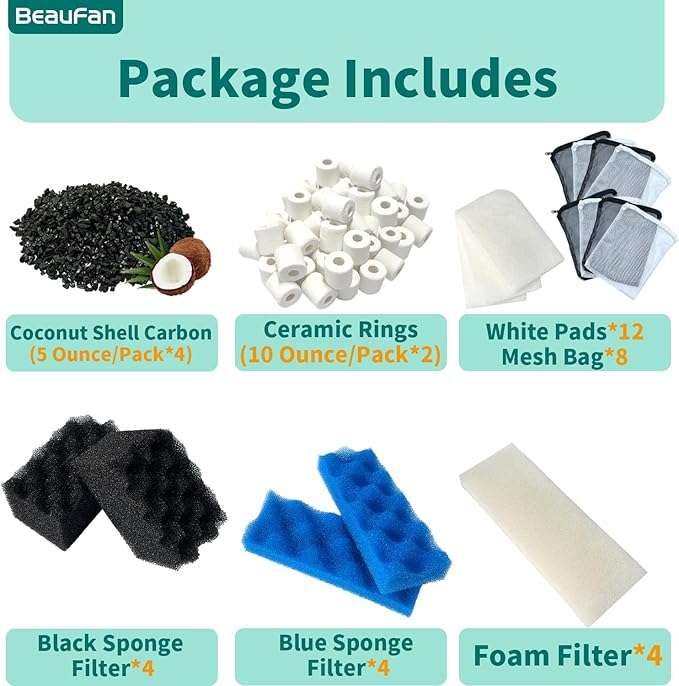 38 Pack Filter Media Kit for Fluval 306/307 Canister Filters, Replacement Bio Foam, Activated Carbon & Ceramic Rings (2 Sets Maintenance Bundle)