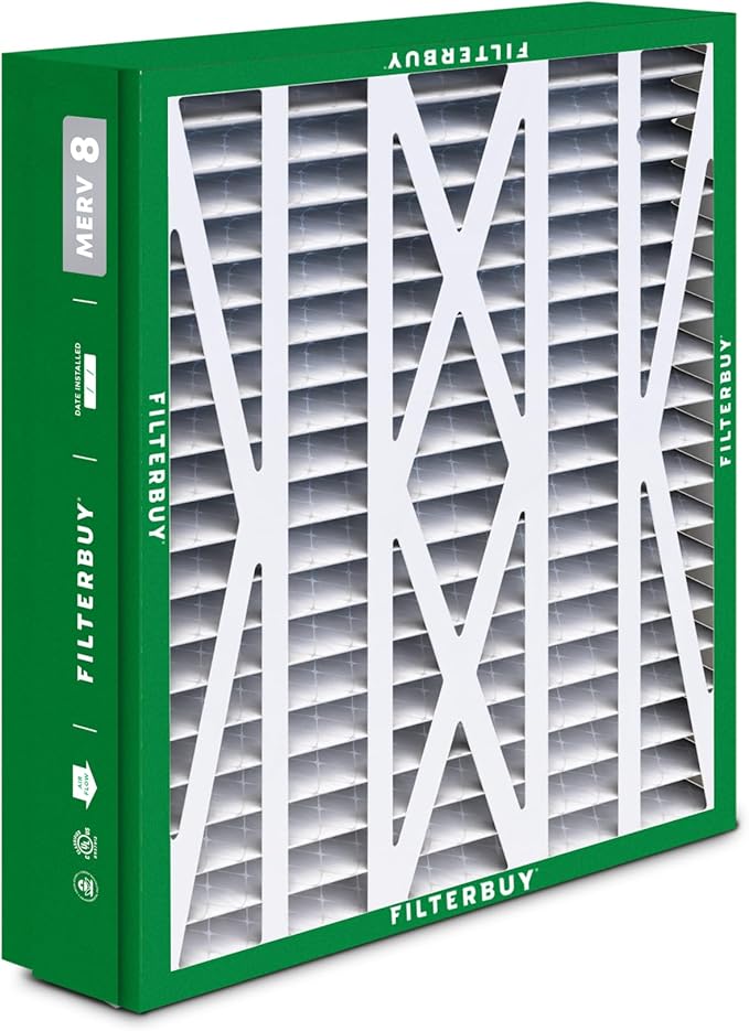 Filterbuy 24.5x27x5 Air Filter MERV 8 Essential Dust & Allergy Defense (4-Pack), Pleated HVAC AC Furnace Filters for Trane, American Standard, Honeywell, and More (Actual Size: 24.06 x 26.13 x 4.97)