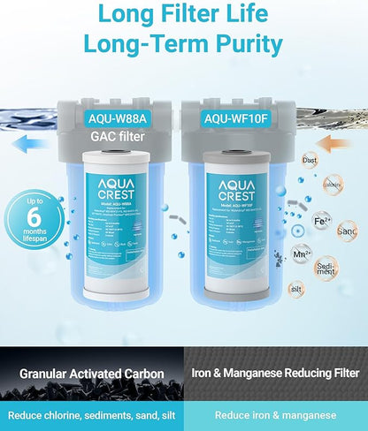 AQUA CREST 10"x 4.5" Whole House Carbon Water Filter, Iron & Manganese Reducing Cartridge for Well Water, Replacement for GE GXWH40L, FXHTC, Ispring, Culligan® RFC-BBSA, Whirlpool®, 5 Micron