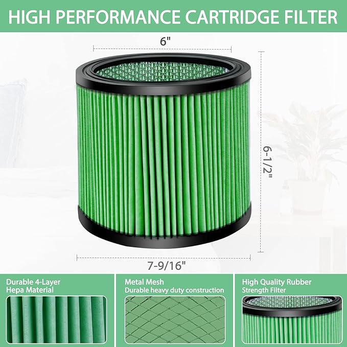 Shop-Vac High Performance 90304/90344 Cartridge Filter, Fits most 5-16 Gallon Shop-Vac Wet/Dry Vacuums, High Efficiency HEPA Filter, Washable and Reusable, 1 Pack