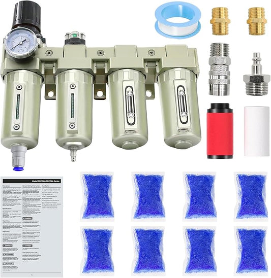 1/2" NPT Industrial Grade 4 Stage Air-Dryer-for-Compressor, Air-Compressor-Water-Separator-System for Plasma Cutter and Paint Spray,2Filter&2Dryer system，Auto Drain