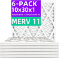 10x30x1 MERV 11 (6-Pack) Pleated Air Filter (Actual Size: 9.75x29.75x0.75") MPR 1200 & FPR 7, Furnace Air Filters,10x30x1 air filter