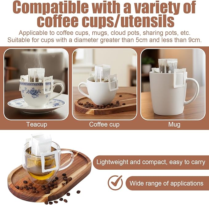 Sibba 100 PCS Portable Coffee Filter Bag with Hanging Ear Design Disposable Drip Coffee Filter Paper Bag Single Serve Pour Over Coffees Filters Paper Bags for Travel Camping Office & Home Brewing