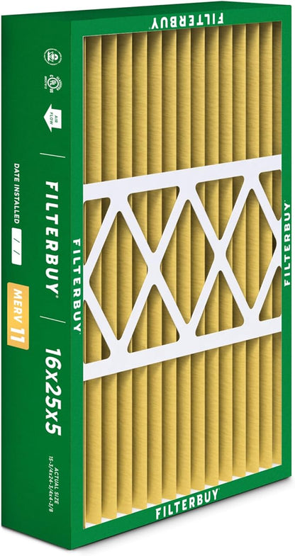 Filterbuy 16x25x5 Air Filter MERV 11 Superior Pet & Allergy Defense (2-Pack), Pleated HVAC AC Furnace Filters for Honeywell FC100A1029, Lennox X6670, and More (Actual Size: 15.75 x 24.75 x 4.38)