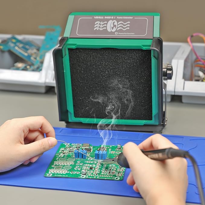 YIHUA 948DQ-I Solder Fume Extractor Fan Solder Smoke Absorber Remover Tiltable Angle with 8 Extra Fan Filters for Soldering Wood Burning and more
