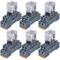 6PCS Electromagnetic Power Relay, 8-Pin 10 AMP 24V DC Relay Coil with Socket Base, LED Indicator, DPDT 2NO 2NC - MY2NJ [Applicable for DIN Rail System]