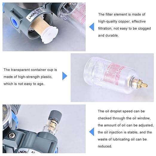 1/4 Inch Compressor Air Filter Pressure Regulator Water-oil Trap Separator Filter with Lubricator Cup AFC2000