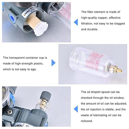 1/4 Inch Compressor Air Filter Pressure Regulator Water-oil Trap Separator Filter with Lubricator Cup AFC2000