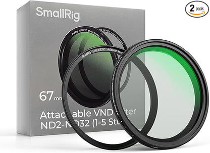 SmallRig 67mm Magnetic Variable ND Filter ND2-ND32 (1-5 Stops) + 67mm Threaded Filter Ring, No X Cross HD Optical Glass Waterproof Scratch Resistant Magnetic Adjustable Neutral Density Filter - 4581