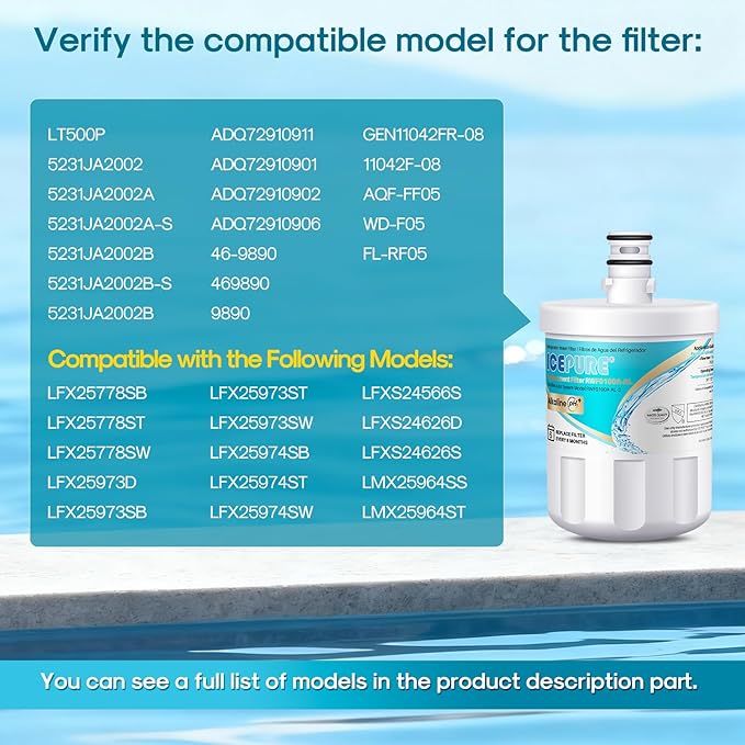 ICEPURE Alkaline 5231JA2002A Refrigerator Water Filter Replacement for LG LT500P, ADQ72910901, GEN11042FR-08, Kenmore 9890, ADQ72910907, LFX25973S, LFX25974ST, 46-9890, LSC27925ST, Enhances PH, 1Pack