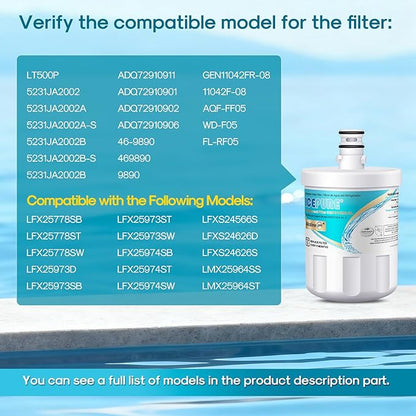 ICEPURE Alkaline 5231JA2002A Refrigerator Water Filter Replacement for LG LT500P, ADQ72910901, GEN11042FR-08, Kenmore 9890, ADQ72910907, LFX25973S, LFX25974ST, 46-9890, LSC27925ST, Enhances PH, 1Pack