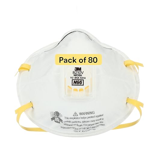 3M Particulate Respirator 8210V with Cool Flow Valve, Pack of 80, NIOSH APPROVED, Disposable, Smoke, Grinding, Sanding, Sawing, Sweeping, Woodworking, Dust