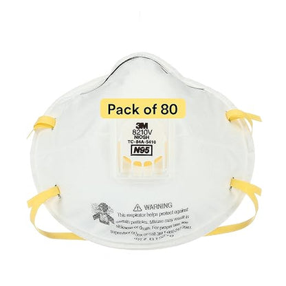 3M Particulate Respirator 8210V with Cool Flow Valve, Pack of 80, NIOSH APPROVED, Disposable, Smoke, Grinding, Sanding, Sawing, Sweeping, Woodworking, Dust
