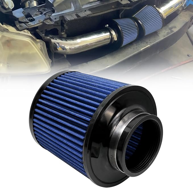 RYANSTAR RACING 76mm 3" High Flow Round Tapered Cone Cool Air Filter Cleaner with Top Filter Design Short 163mm tall Blue