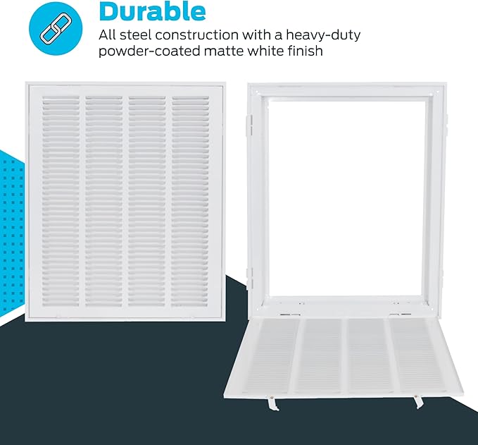 EZ-FLO 16 x 20 Inch (Duct Opening) Return Air Vent Cover for Wall or Ceiling, Solid Steel Return Air Filter Grille, HVAC Vent Cover, White, 61631