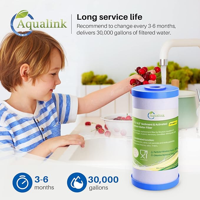 AQUALINK PP10BB-CC 5 Micron 10" x 4.5" Whole House Sediment Activated Carbon Water Filter Replacement for GE FXHTC, GXWH40L, GXWH35F, GNWH38S, RFC-BBSA, W50PEHD, DuPont WFHD13001