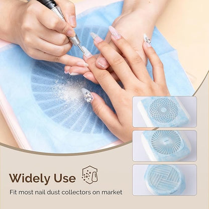 MelodySusie 200 Sheets Nail Dust Collector Filter Paper, Disposable Dust Vacuum Filter with 6pcs Sticky Back Hook for Most Nail Dust Fan Extractor Machine, Nail Tech Supplies for Salon & Home