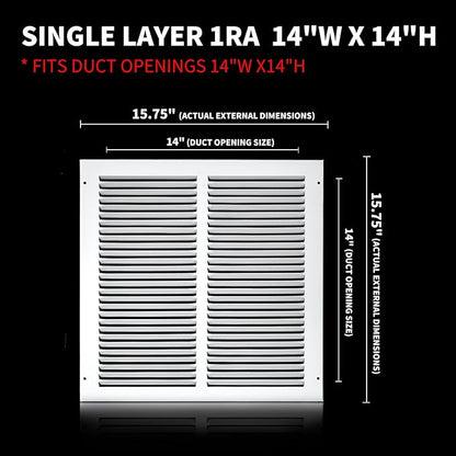 14x14 Return Air Grille(Duct Opening Size),Air Return Vent Cover,Flat Vent Cover,Rejillas De Aire Acondicionado Para Casa,Return Air Grilles,Outer Dimensions:15.75"Wx15.75"H(14"W x 14"H, Duct Opening)
