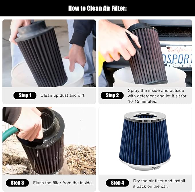 RYANSTAR RACING 89mm 3.5" High Flow Round Tapered Cone Cool Air Filter Cleaner with Top Filter Design Short 150mm tall Blue