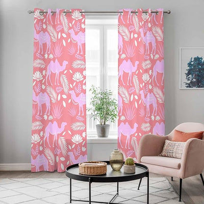 2 Panel Kitchen Cafe Curtains, Desert Camel Sunlight Filtering Nature Air Through, Window Decor Tier Curtains for Living Room 104W x 90L inch Vintage Sand Camel Leaves Flower Pattern Pink