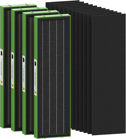 FLT4825VO Toxin Clear HEPA Replacement Compatible with AC4825 AC4300 AC4800 AC4900 AC4850, 4 True HEPA Filters & 12 Activated Carbon Pre-Filters, FLT4825VO, Black/Green