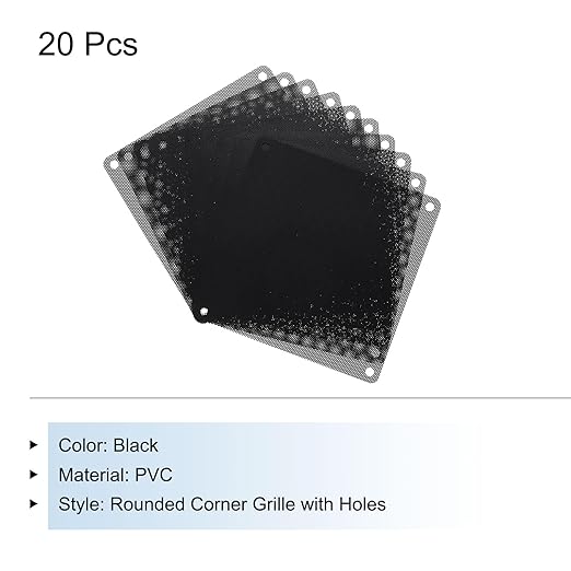 MECCANIXITY 20PCS PC Dust Filter, 140mmx140mm PVC Computer Case Cooler Dustproof Mesh Cover Fan Grills for Computer Chassis Speaker, Black