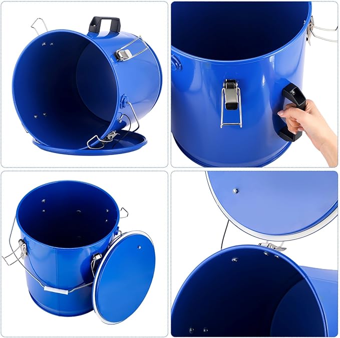 6 Gal Fryer Grease Bucket Fryer Oil Transport Bucket with Lid Steel Oil Disposal Caddy with Anti-rust Coating, Handle, Lock Clips for Transport Cooking Filtering