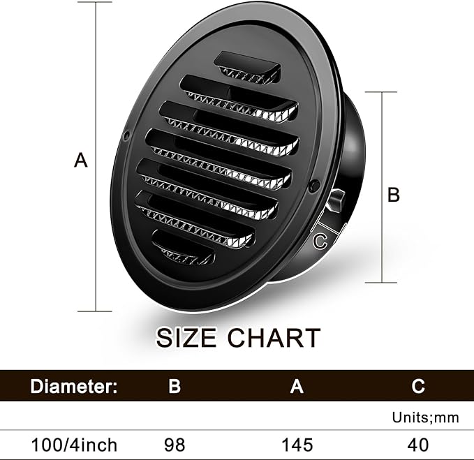 Zonon 18 Pcs Stainless Steel Soffit Vents 4 Inch Round Dryer Vent Cover with Mesh Screen for Home Outdoor Bathroom Wall Ceiling Outside Exterior Exhaust (Black)