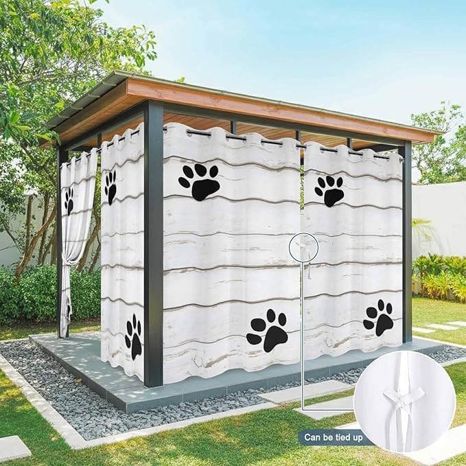 Wood Grain Outdoor Curtains for Patio Claws Animals Wooden White Waterproof Outside Curtains with Grommet Top Weatherproof Curtain for Cabana Pergola Gazebo, 1 Panel, 54" W x 108" L