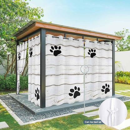 Wood Grain Outdoor Curtains for Patio Claws Animals Wooden White Waterproof Outside Curtains with Grommet Top Weatherproof Curtain for Cabana Pergola Gazebo, 1 Panel, 54" W x 108" L
