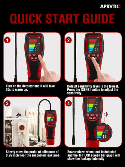 Refrigerant Leak Detector for Air Source Heat Pumps, Aprvtio ALD-200 PRO ASHP Freon Leak Detector for R410A, R407C, R32, R1234ze.16 Inch Sensor Probe with 0.14oz./yr. Max. Sensitivity