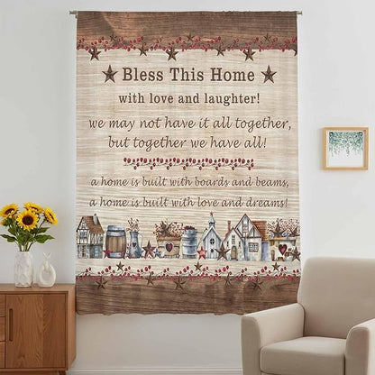 Farmhouse Sheer Curtains 45 Inch Length Brown Country Star Berry Vintage Wood Grain Chiffon Curtain for Bedroom Living Room Light Filtering Window Treatments Voile Curtains Drapes for Kitchen