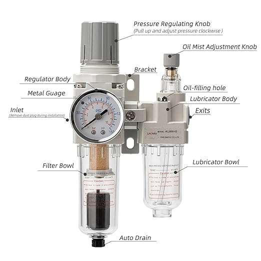 Air Pressure Regulator with Pressure Gauge(0-150PSI),Water Separator for Air Compressor Auto Drain 1/4 NPT Threaded Interface