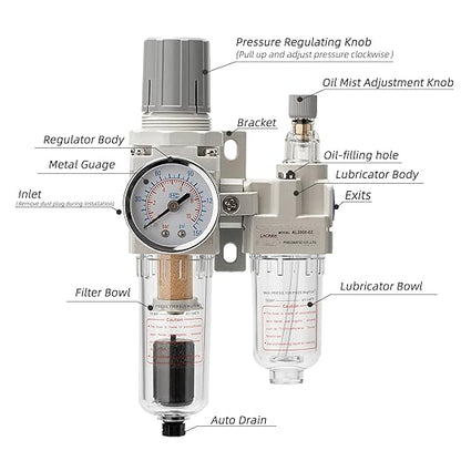Air Pressure Regulator with Pressure Gauge(0-150PSI),Water Separator for Air Compressor Auto Drain 1/4 NPT Threaded Interface