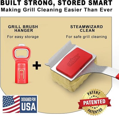 GRILLART Bristle-Free BBQ Grill Brush – Safe & Durable Cleaning Tool for Gas, Charcoal, Cast Iron & Stainless Steel Grates – Heat-Resistant Scraper Brush with Reusable Head & Hanging Loop