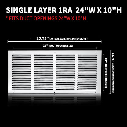 24x10 Return Air Grille(Duct Opening Size),Air Return Vent Cover,Flat Vent Cover,Rejillas De Aire Acondicionado Para Casa,Return Air Grilles,Outer Dimensions:25.75"Wx11.75"H(24"W x 10"H, Duct Opening)