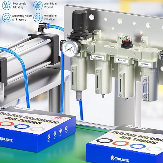 TAILONZ PNEUMATIC 3/4 Inch NPT 0-240 PSI Industrial Grade 4 Stage Air Drying System, Double Particulate Filter, Coalescing Filte,Desiccant Dryer and Air Regulator (Automatic Drainage）