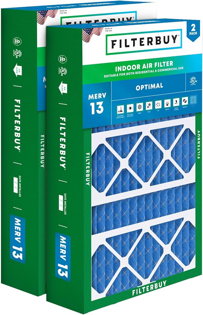 Filterbuy 17x26x4 Air Filter MERV 13 Optimal Smoke & Allergy Defense (2-Pack), Electrostatic Pleated HVAC AC Furnace Filters Replacement for Lennox (Actual Size: 16.56 x 25.94 x 4.13)