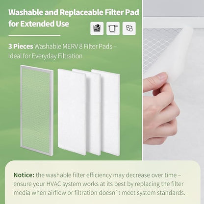 14x30x1 Reusable Air Filter MERV 8 Washable Furnace & AC Filter with 2 Extra Media Pads, Aluminum Electrostatic Air Filters for Home, Fits HVAC System, Air Conditioner, Air Handler