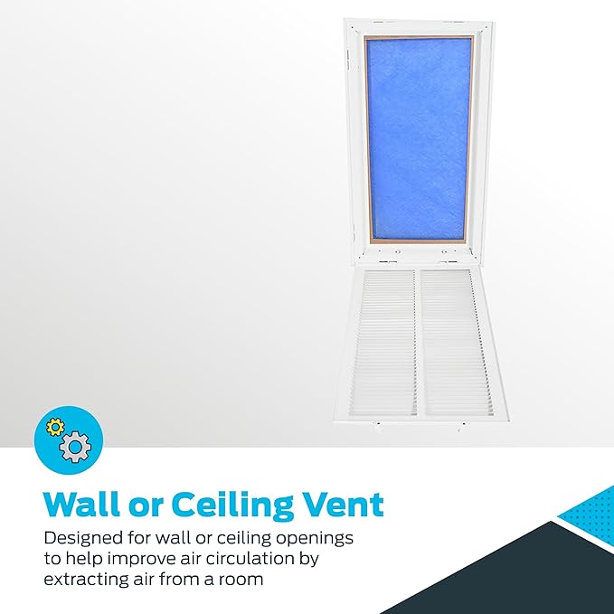 EZ-FLO 12 x 24 Inch (Duct Opening) Return Air Vent Cover for Wall or Ceiling, Solid Steel Return Air Filter Grille, HVAC Vent Cover, White, 61668