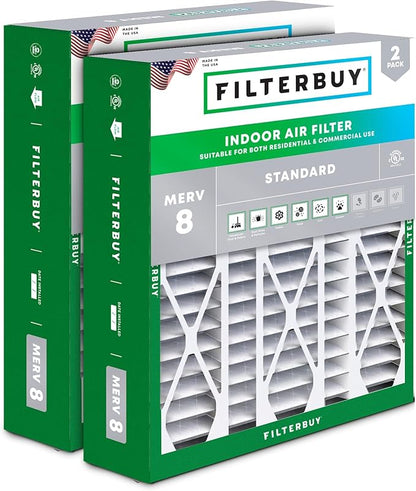Filterbuy 20x25.25x3.5 Air Filter MERV 8 Essential Dust & Allergy Defense (2-Pack), Pleated HVAC AC Furnace Filters for AprilAire Space-Gard 102 & 2120 (Actual Size: 19.94 x 25.38 x 3.75)